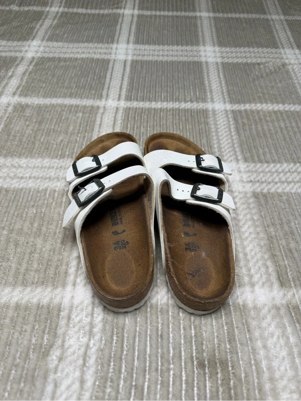 Birkenstock White Double Strap Cork Footbed Sandals with Buckles